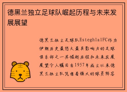 德黑兰独立足球队崛起历程与未来发展展望